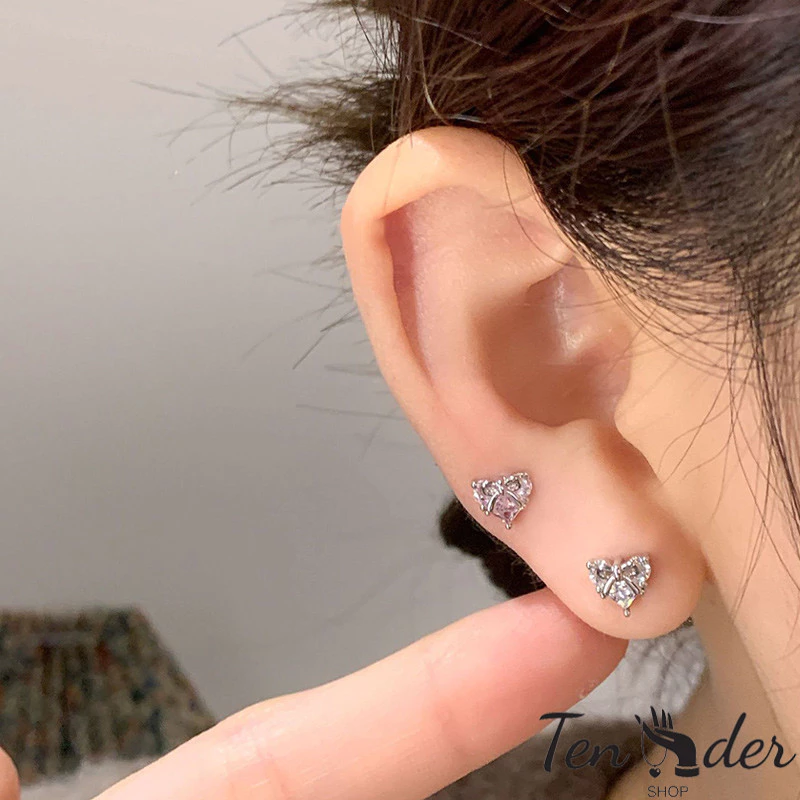 ต่างหู Ten ประดับโบว์ลายหัวใจ สีชมพู thumbnail 4