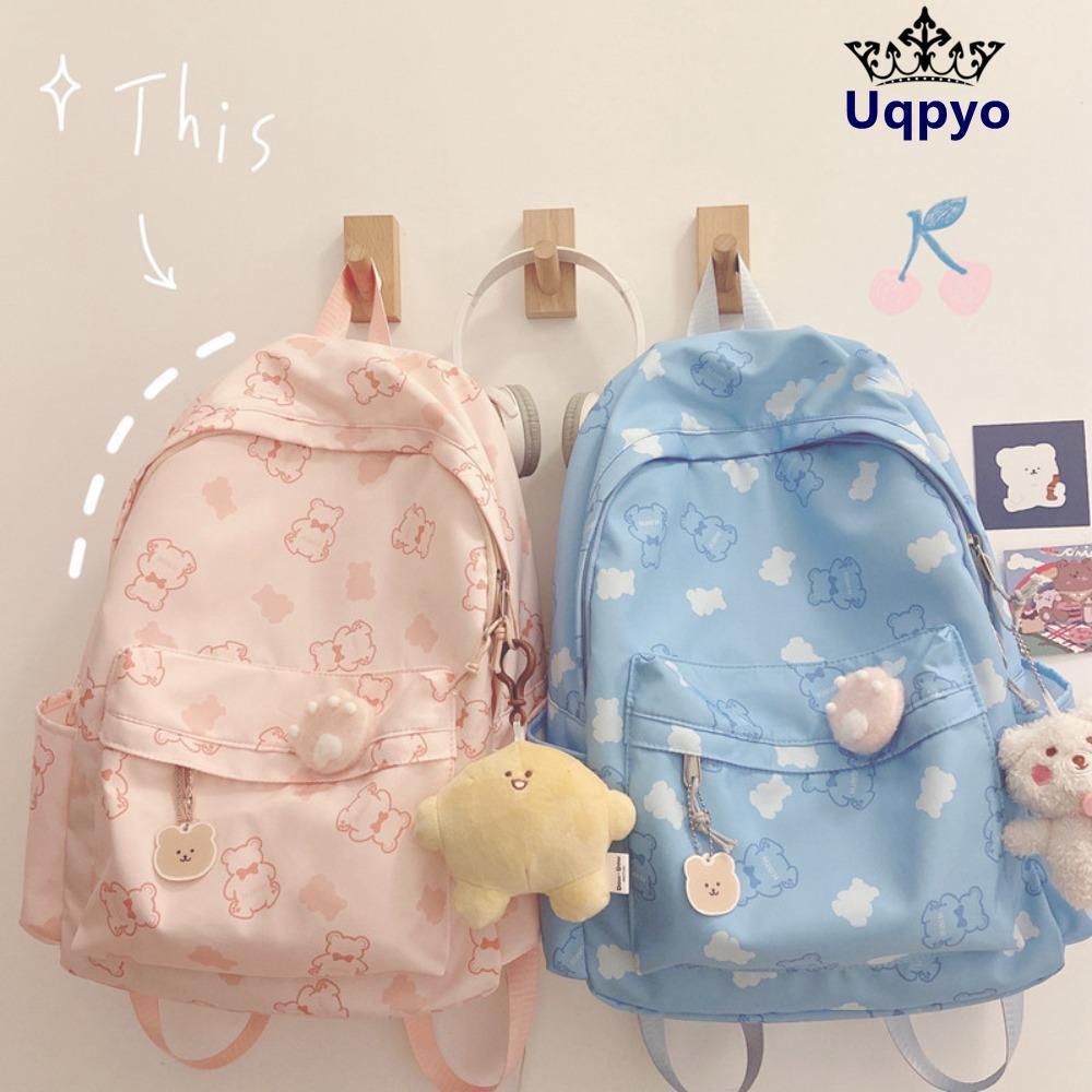 กระเป๋าสะพายหนังสือนักเรียน uqpo ทำจากผ้าแคนวาสมีลายหมีและพิมพ์ลายการ์ตูน ออกแบบมาให้พกพาสะดวก และมีความจุมาก