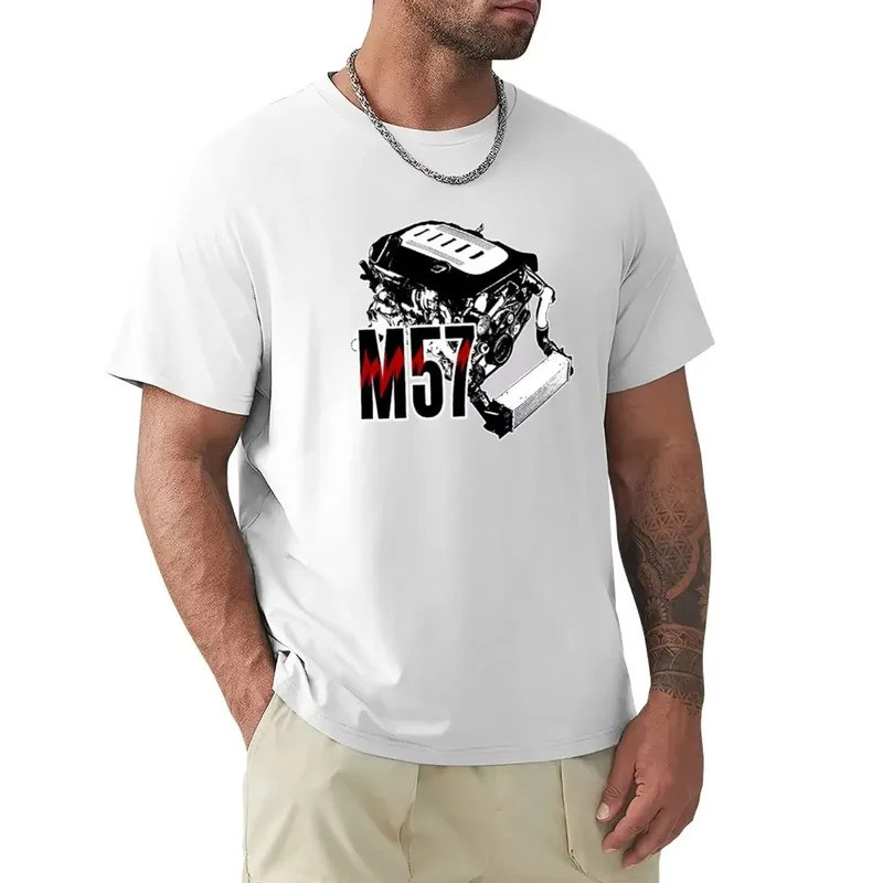 KEMEJA เสื้อยืดผ้าฝ้ายผู้ชาย Heavyweight Vintage ฤดูร้อนรอบคอ Streetwear BMW M57 Sketch Work Cat เสื