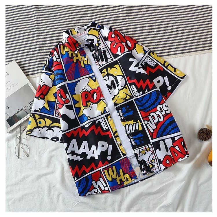 เสื้อเชิ้ตฮาวายสงสัยเสื้อเชิ้ตฮาวายสไตล์ฮาวายเสื้อแขนสั้น M-3XL