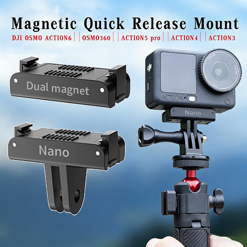2in1Magnetic Base Adapter For DJI OSMO OSMO ACTION6 Nano OSMO360 ACTION5 pro/4/3 ขาปลดล็อคเร็ว Osmo Action6/5/4/3 , Nano