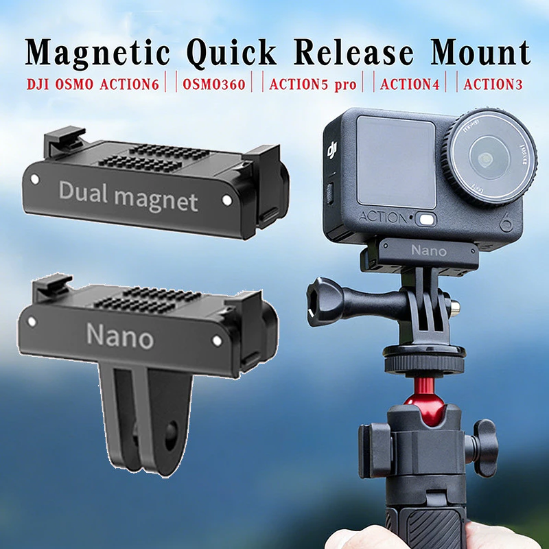 2in1Magnetic Base Adapter For DJI OSMO OSMO ACTION6 Nano OSMO360 ACTION5 pro/4/3 ขาปลดล็อคเร็ว Osmo Action6/5/4/3 , Nano