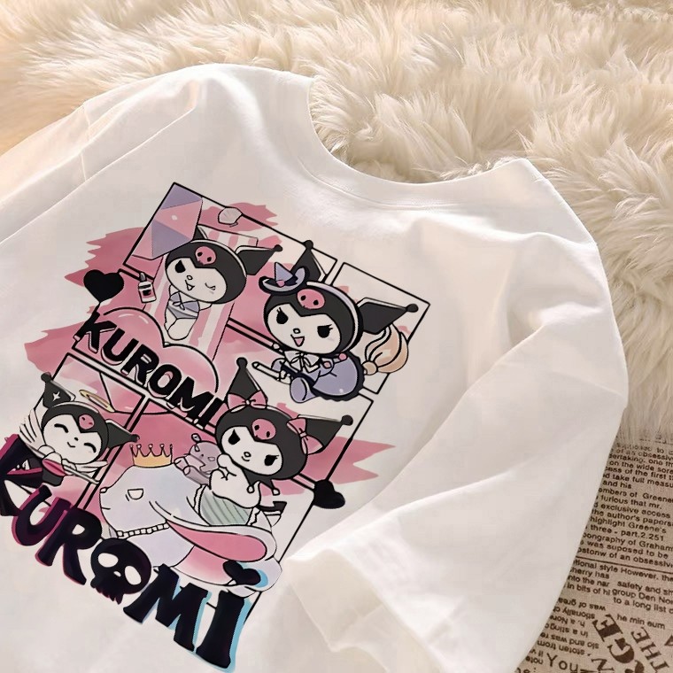 CODkumikumi เสื้อยืดคอกลมลําลองพิมพ์ลาย Kuromi เกาหลีสําหรับผู้หญิงเกาหลี 0K1O
