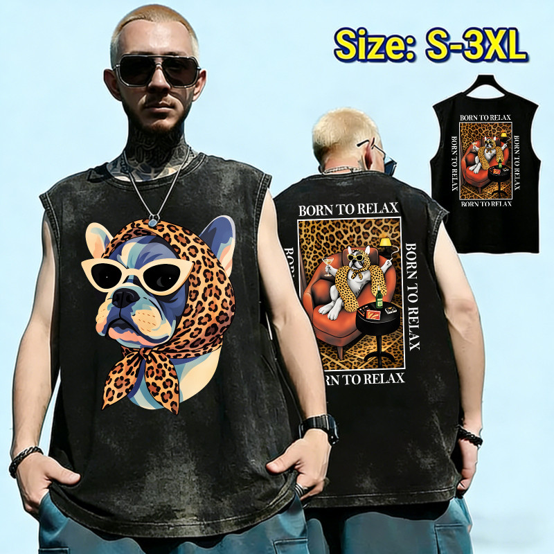 Sea.Tee เสื้อแขนกุด oversize ผ้าCotton100% เสื้อวินเทจ sleeveless vest ใส่สบาย 'BORN TO DOG' 3XL
