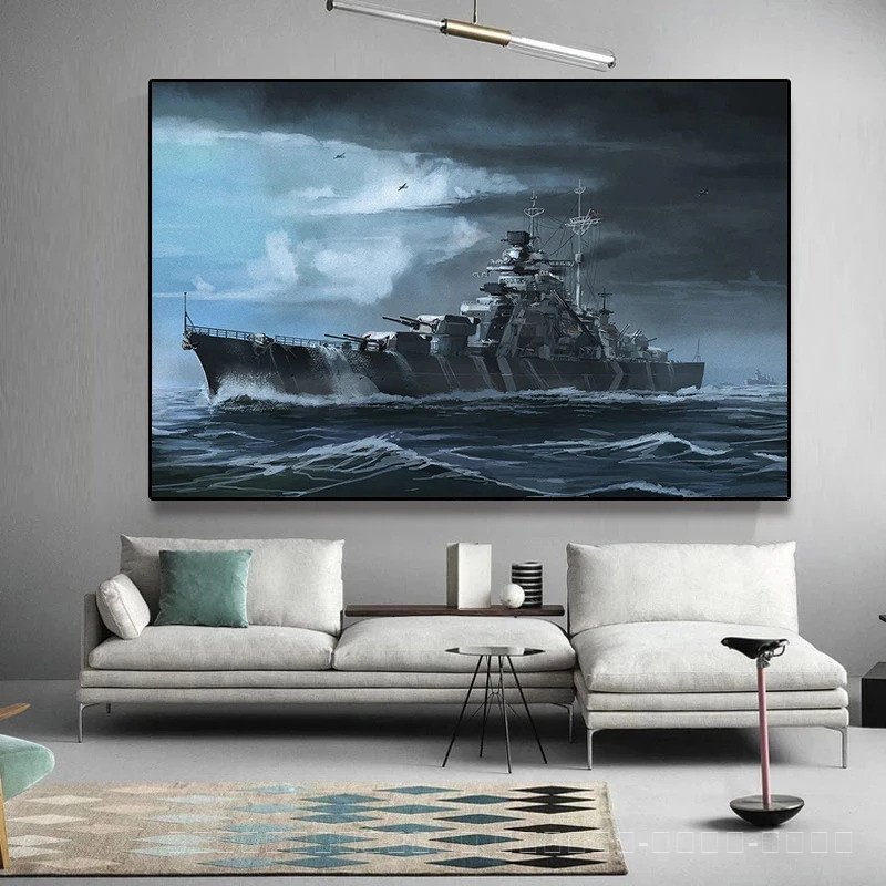 World of Warships Bismarck เรือรบภาพวาดผ้าใบโปสเตอร์ HD พิมพ์ Wall Art ภาพห้องนั่งเล่นที่ทันสมัยตกแต