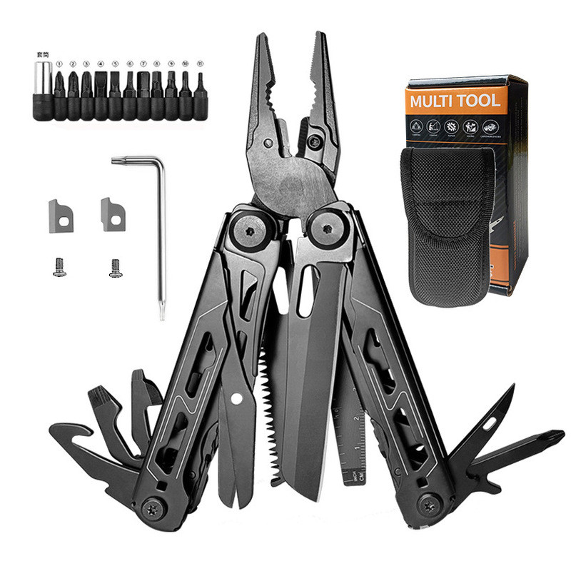 Source Multi-Function เครื่องมือคีม 28-in-1 กลางแจ้งสแตนเลสคีมพับ Camping ยุทธวิธี Multi-