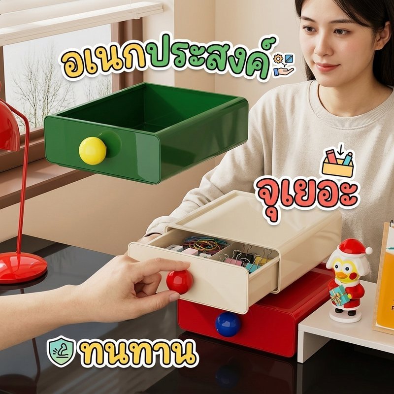 ลิ้นชักพลาสติก กล่องเก็บของ ขนาดใหญ่ ป้องกันฝุ่น สามารถซ้อนได้ ทนทาน ใช้งานง่าย สำหรับโต๊ะทำงาน