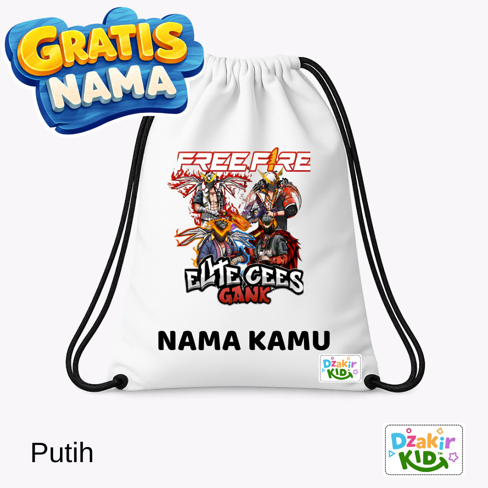 DZAKIR KIDS Drawstring Bag ฟรี NAME FF FREEFIRE ELITE GANK CEES GROUP 2 สีหลากหลายสําหรับเด็กชายและเ