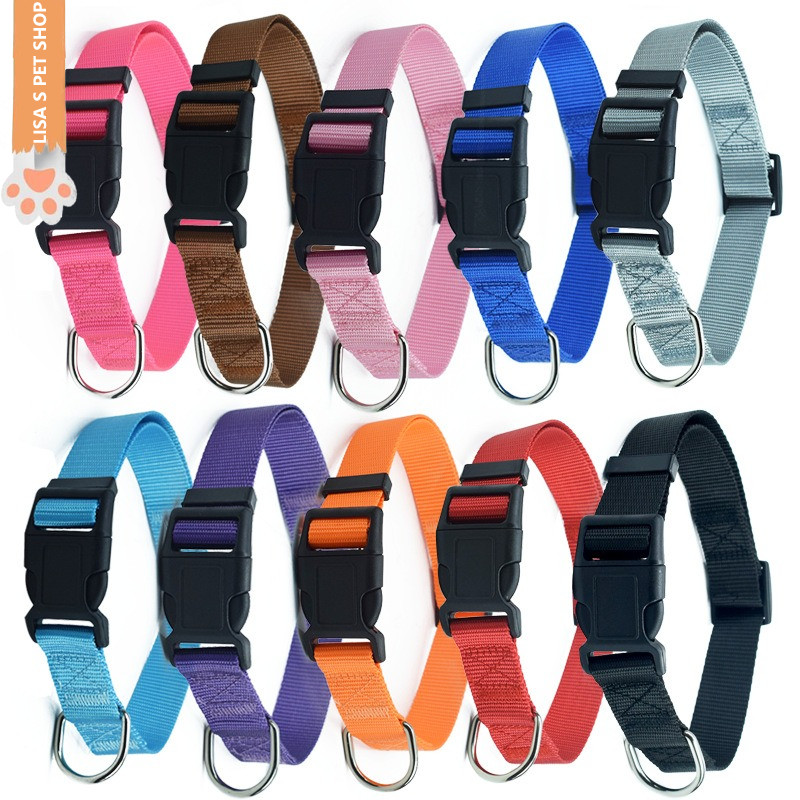 คอสุนัขไนลอนสีพื้น ปรับขนาดได้ คอแพะ สำหรับพาหมาเดินเล่น มีระบบล็อคหนึ่งปุ่ม สายจูงพร้อมส่ง อุปกรณ์สัตว์เลี้ยง 🐶