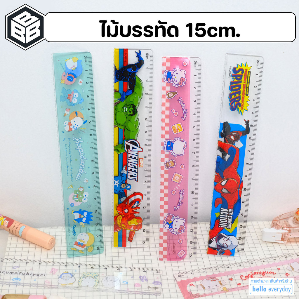 Sanrio ไม้บรรทัด พลาสติก มีเส้นตรงและเส้นหยัก ความยาว15cm - สินค้าลิขสิทธิ์แท้ Bacon