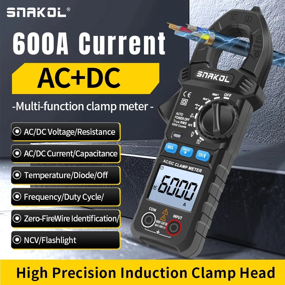 SNAKOL Digital Clamp Meter AC/DC 600A Voltage Meter Diode NCV การตรวจจับแรงดันไฟฟ้า