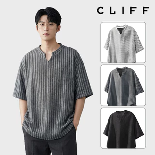 CLIFF เเสื้อเชิ้ตแขนสั้นคอวีผู้ชาย ลายก้างปลา สไตล์เกาหลี ทรงหลวม สีสันสวยงาม แต่งได้ทุกลุค เหมาะฤดูร้อน พร้อมส่ง