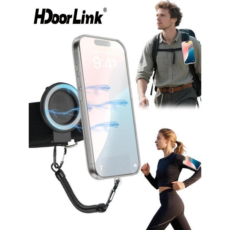 HdoorLink สําหรับ Mag-safe Magnetic Belt Clip Holder ที่วางโทรศัพท์มือถือ กระเป๋าเป้สะพายหลัง คลิป ตะขอโลหะ เชือกสปริง ขาตั้งมือฟรี