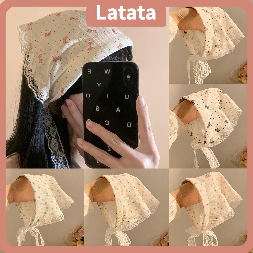 ที่คาดผมผ้าโพกหัวสามเหลี่ยม LATA ลายดอกไม้สไตล์ฝรั่งเศส สำหรับเด็กผู้หญิง และสามารถป้องกันแสงแดดได้