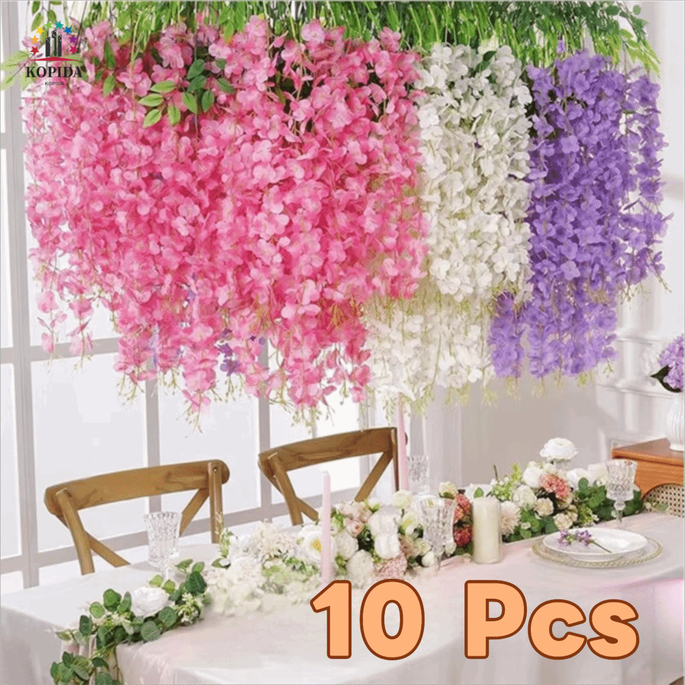 WILLIS 10PCS ประดิษฐ์ Wisteria แขวนดอกไม้,สมจริง Bright สี Wisteria Vine, ตกแต่งผนัง 50 ซม. Bendable