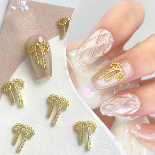 20 ชิ้นประณีตลูกไม้ Bowknot Nail Art Charms โลหะผสมทองเงินผีเสื้อตกแต่งเล็บ Rhinestones DIY