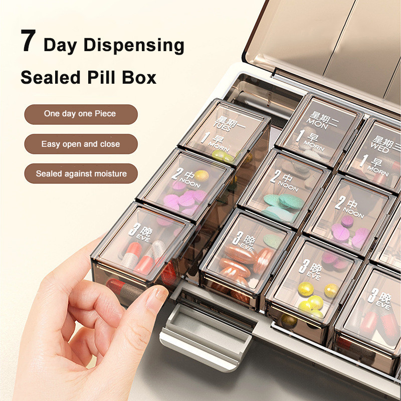 Portable Weekly 7 Days Pill Case Colorful Design Stackable 3/4 Times a Day Medicine Storage Dispense
