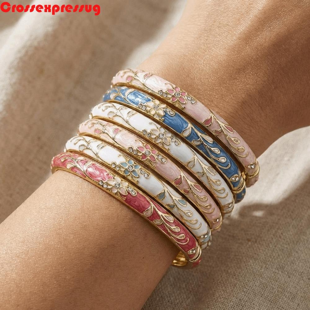กำไลข้อมือCloisonneวินเทจและแบบดอกไม้สีสันสดใส พร้อมกำไลเคลือบสไตล์ชาติพันธุ์สำหรับผู้หญิง