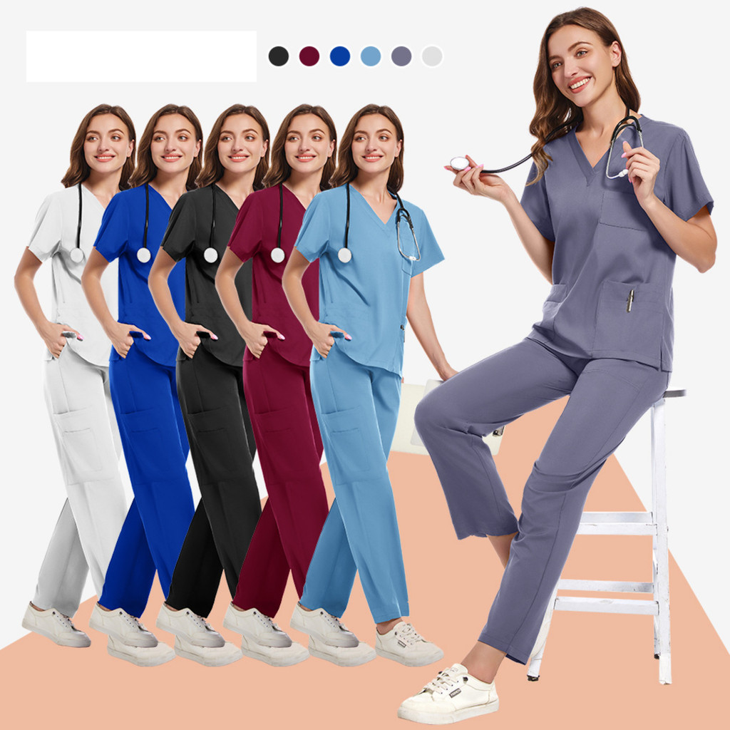 👩‍⚕️S-XXL ชุดสครับ เสื้อ+กางเกงผู้ชายผู้หญิงใส่ได้ ชุดห้องผ่าตัด ชุดแพทย์ ชุดพยาบาล ชุดเข้าเวร เสื้อคอวี