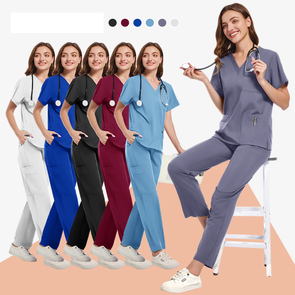 จัดส่งทันที 👩⚕️🇹🇭 S-XXL เสื้อ+กางเกง👨⚕️ชุดสครับ ชุดเข้าเวร เสื้อคอวี ไม่ยับง่าย