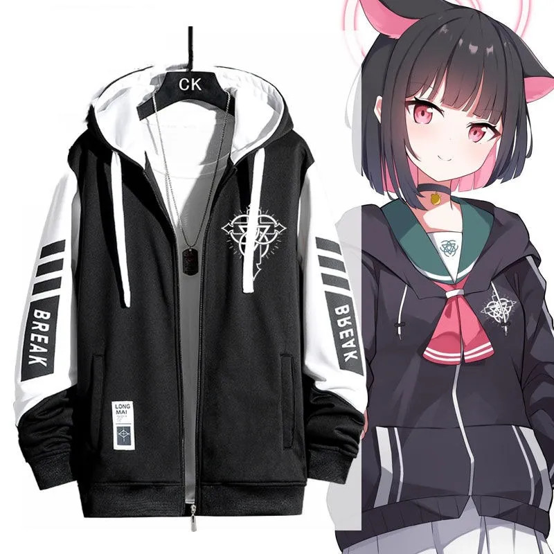 เสื้อกันหนาวคูลเล็กซ์ Blue Archive Kyouyama Kazusa สำหรับผู้หญิงและผู้ชาย แบบซิปขึ้น
