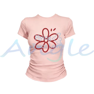 COD เสื้อยืดผู้หญิงเข้ารูป Baby Tee ลายดอกไม้วินเทจ เสื้อแขนสั้น Y2K สไตล์เกาหลี มินิมอล พร้อมส่ง 2026