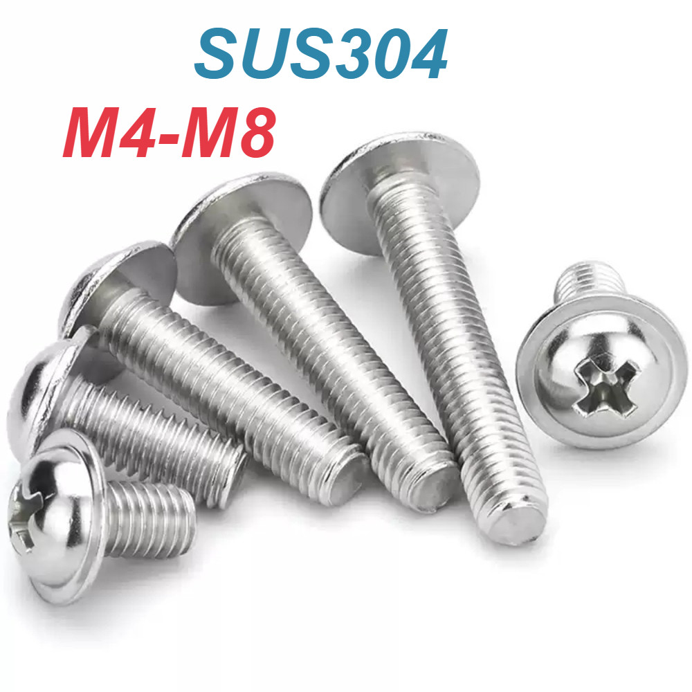 [XM-MB] สกรูหัวกลมแบบฝังไขว้สแตนเลส 304 พร้อมฝาครอบ, DIN 967, M4-M8, สกรูฟิลลิปส์หัวปุ่มหน้าแปลน