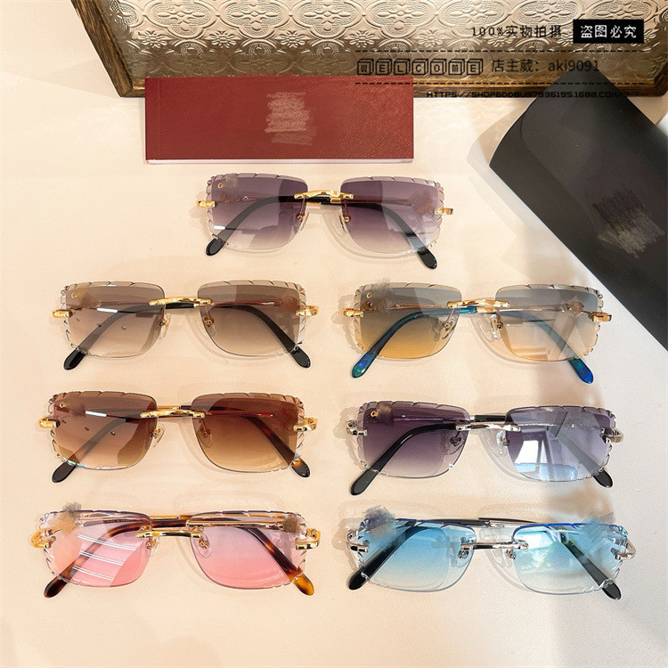 KUGY Cartie*r Frameless, cut-edge, carved, wavy-edge sunglasses, fashionable square sunglasses for t