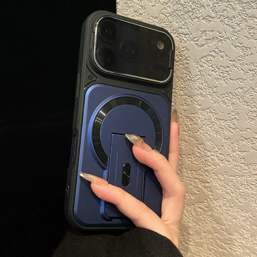หรูหราแม่เหล็ก Matte พร้อมผู้ถือเคสโทรศัพท์สําหรับ iPhone 11 12 13 14 15 16 17 Pro Max Plus กันชนกลับกรณีฝาครอบ