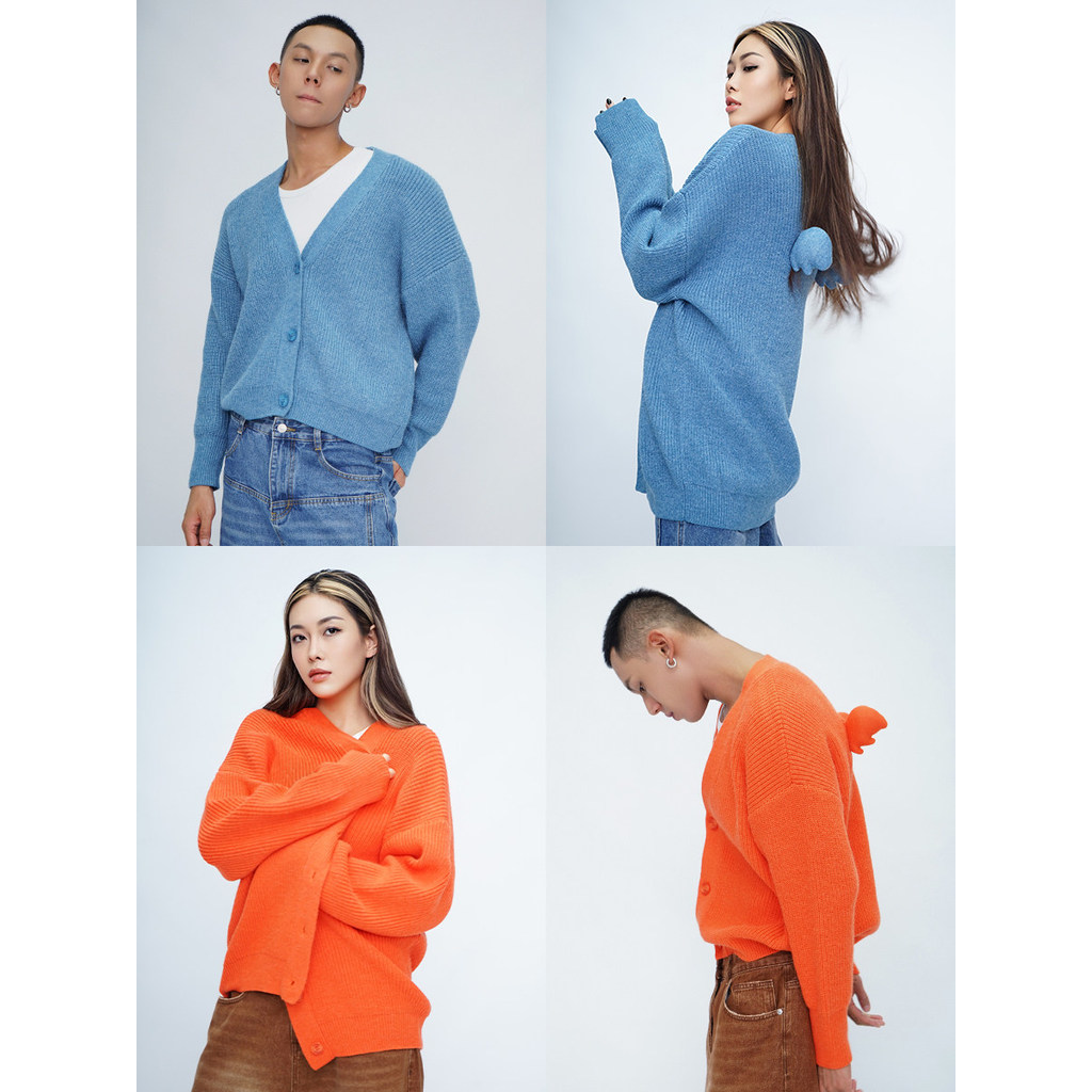 CLP สีฟ้าส้ม ออกแบบสบายๆ CARDIGAN และแจ็คเก็ต สำหรับทั้งผู้ชายและผู้หญิง