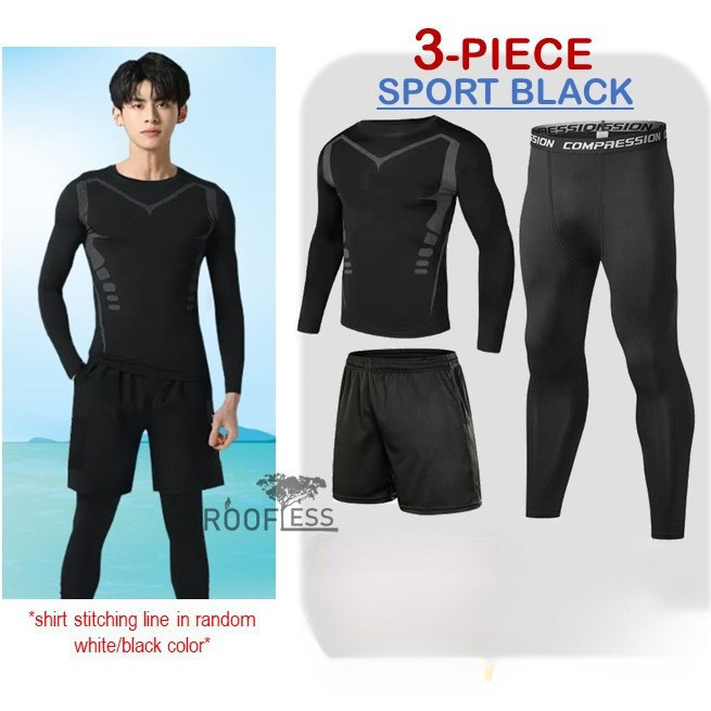 ชุดออกกำลังกายสำหรับผู้ชาย 3 ชิ้นแห้งเร็วป้องกันแสงแดดออกกำลังกายสำหรับว่ายน้ำ
