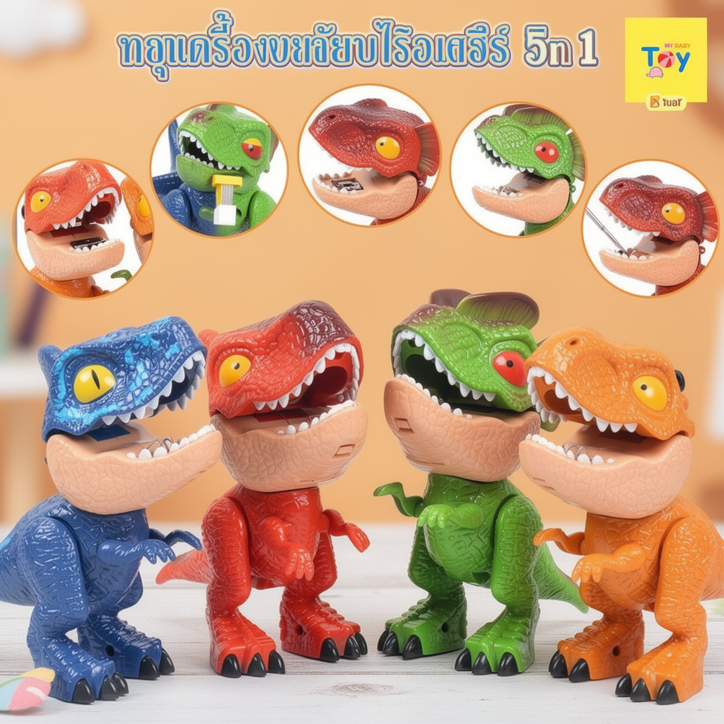 ชุดเครื่องเขียนไดโนเสาร์ มัลติฟังก์ชั่น 5in1 กบเหลาดินสอ ยางลบ ไม้บรรทัด ของเล่นเด็ก ABS