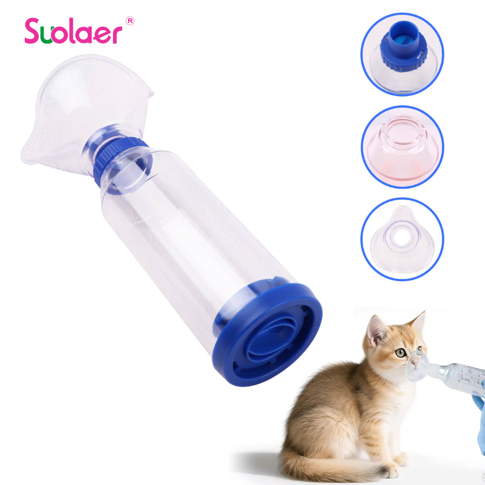 Pet Feline Cat Dog Spray Chamber Tank Spacer Assist Inhalation Pump Nebulizer Manual Silicone Mask