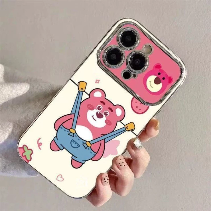 สําหรับ IPhone17 16 15 14 13 12 11ProMax XR 7Plus น่ารัก Overalls สตรอเบอร์รี่หมี Big Windows เคสโทรศัพท์ thumbnail 4