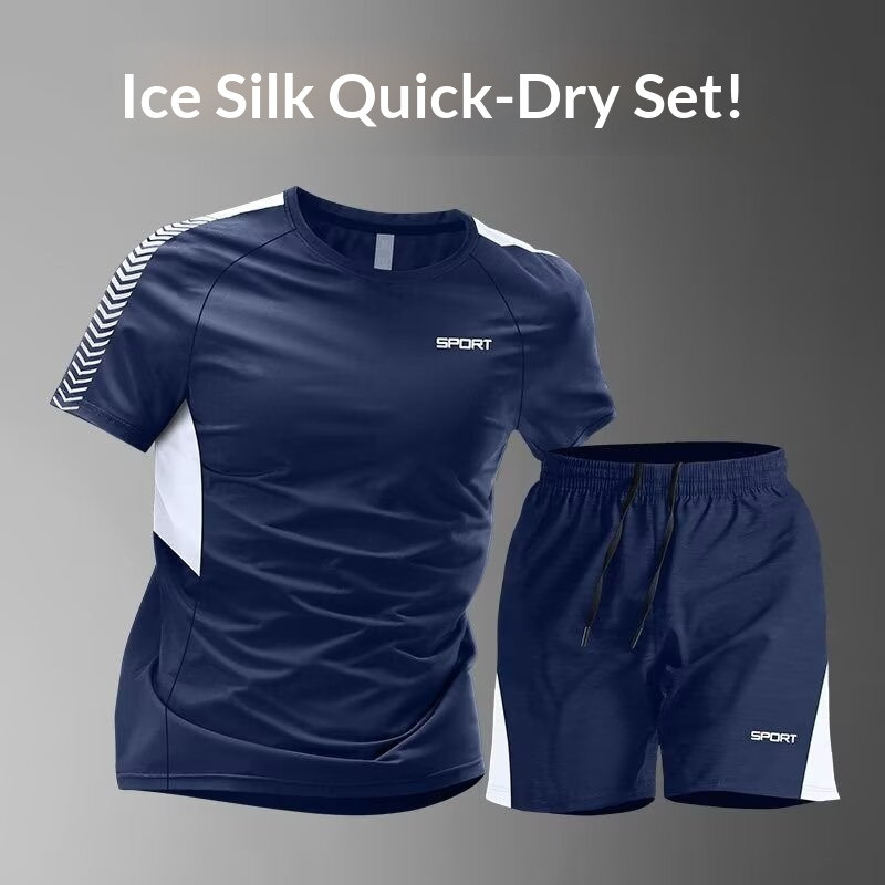 EERS Ice Silk Quick-Drying Sports Suit Mens Workout Training Clothes