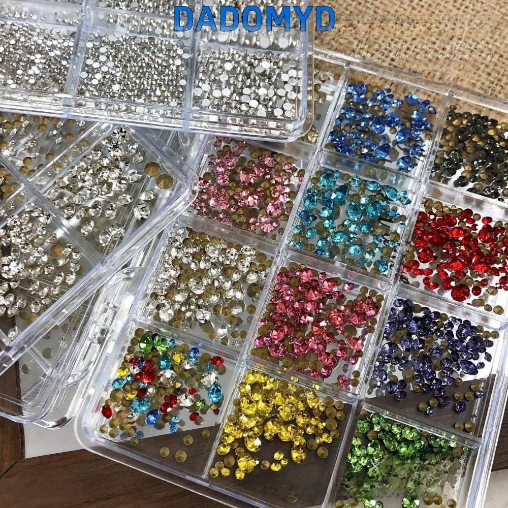 DADOMYD ตกแต่งเล็บ,แบนกลับรอบเล็บRhinestone,12 กริด Pearlescentที่มีสีสันผสมขนาดเล็บCharmsเล็บ
