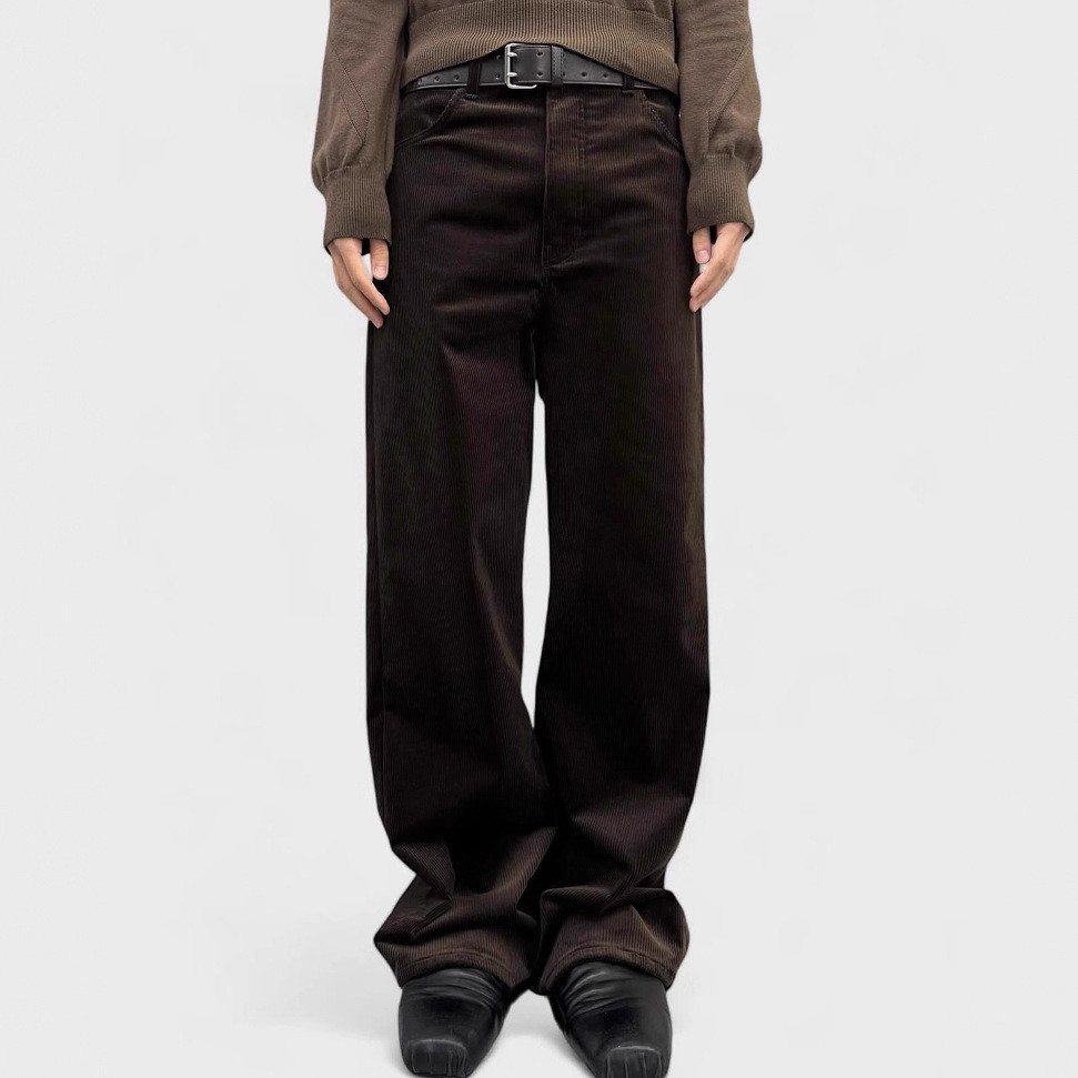 STCB Vujade009Dark brown ash corduroy pants, trendy casual workwear for men and women, versatile and