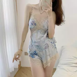 🚚ส่งไวจากไทย 💞ลูกไม้💞 ชุดนอนสตรี คอวี ใส่สบาย ชุดอยู่บ้าน เสื้อกล้าม + กางเกงขาสั้น ชุด 2 ชิ้น มีหลายแบบให้เลือก💞