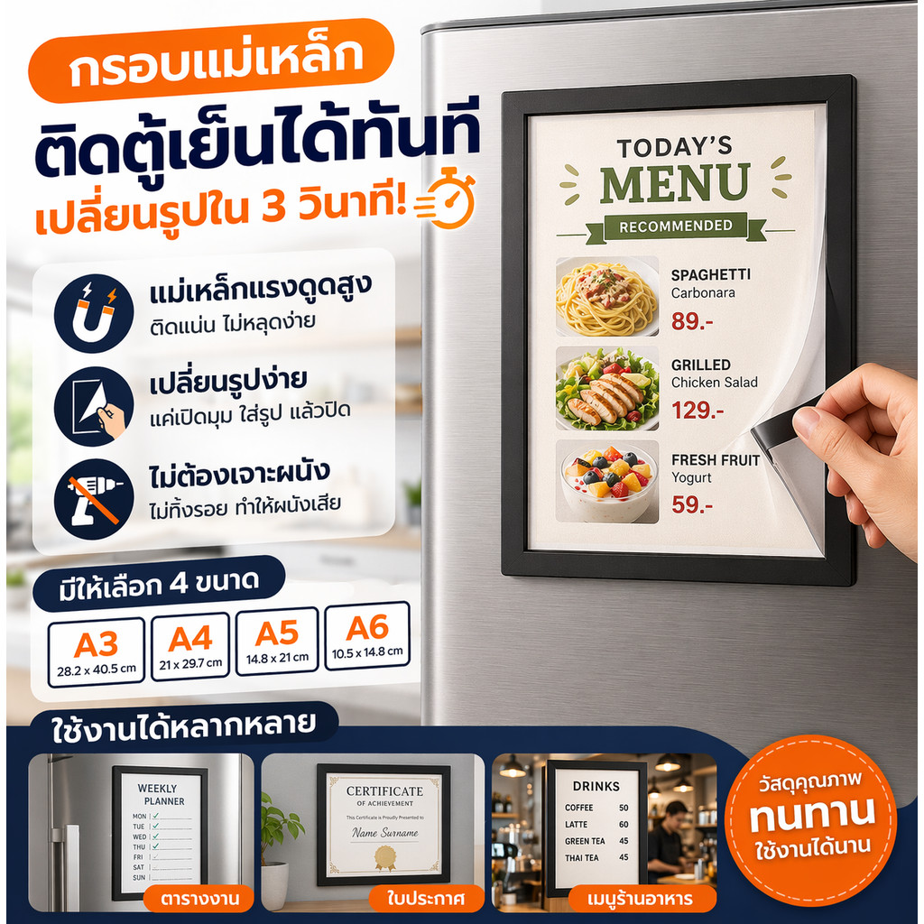 💥ส่งด่วน  สติ๊กเกอร์ติดผนัง กรอบรูปแม่เหล็ก A3 A4 A5 A6 โปสเตอร์ ป้ายประกาศ ไม่ต้องเจาะผนัง