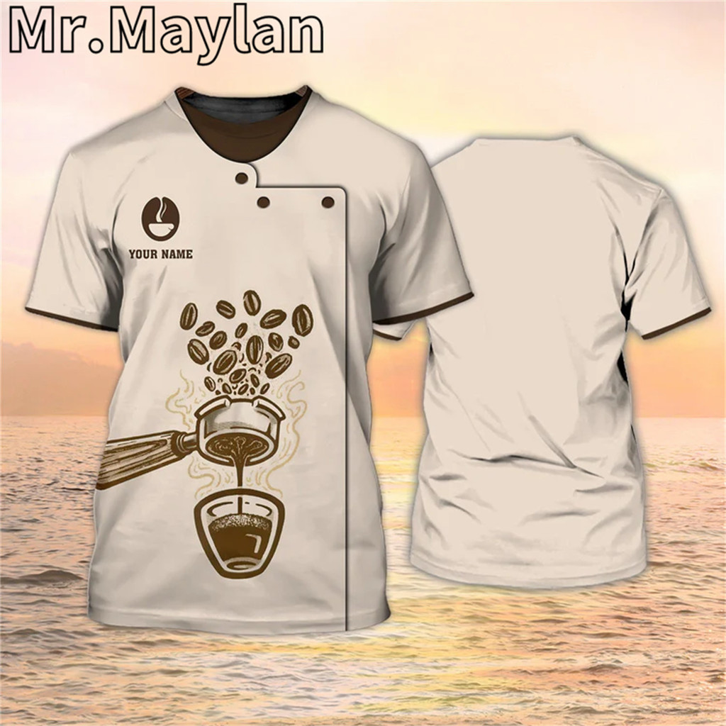 3D เสื้อกาแฟ Barista Custom T เสื้อร้านกาแฟเครื่องแบบที่ดีที่สุดสําหรับ Bartender Barista T เสื้อผู้ชายผู้หญิง Streetwear Unisex