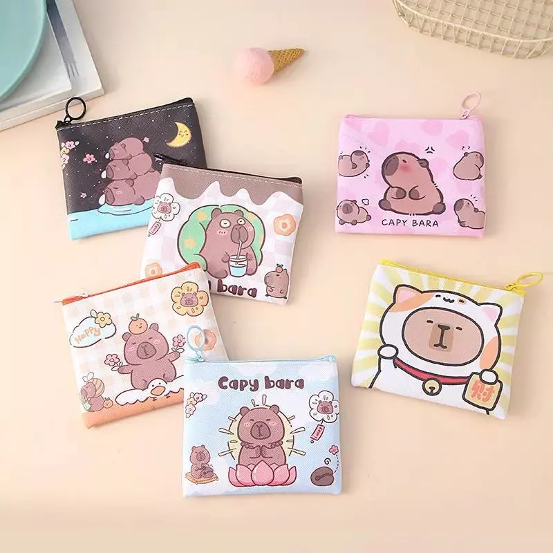 กระเป๋าสตางค์ Capybara ดีไซน์น่ารัก พร้อมการ์ดและศูนย์ กระเป๋าสตางค์ กระเป๋าใส่เหรียญ กระเป๋าเก็บของ พิมพ์ลาย