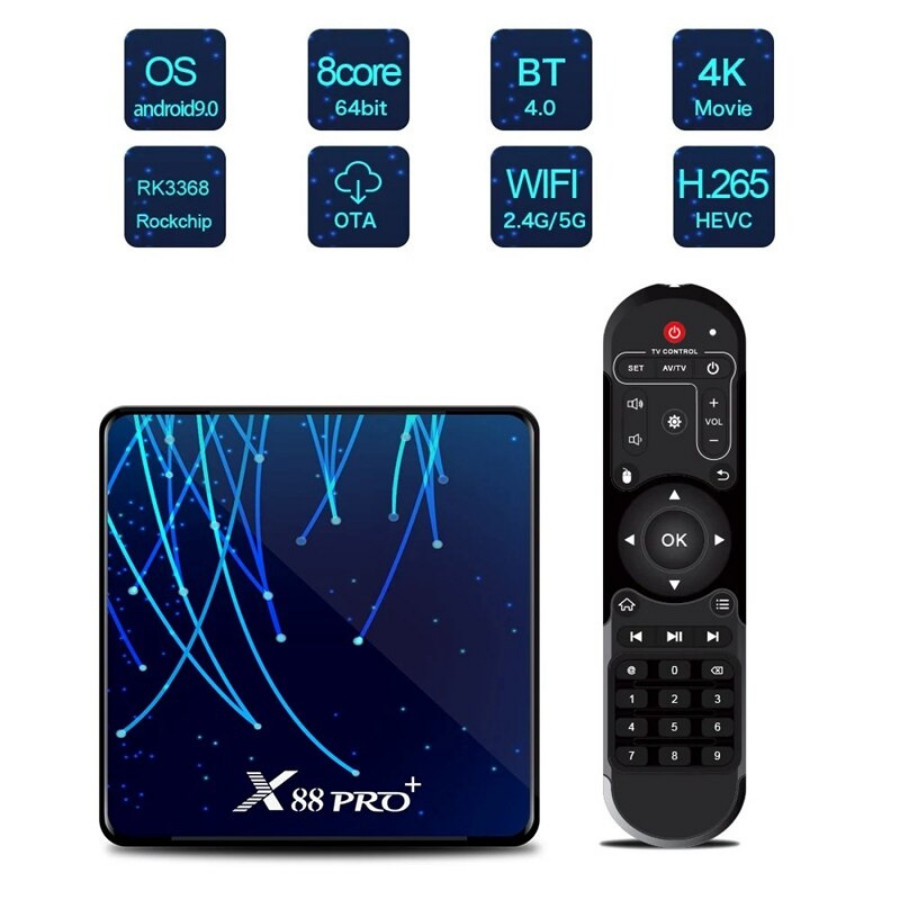 X88 PRO Plus กล่องรับสัญญาณ Media Player Android 9.0 4K RK3368 Support 2.4G/5G BT4.0