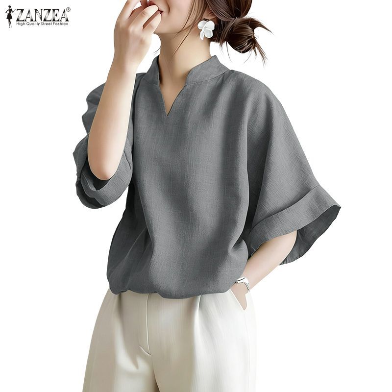 ZANZEA สเวตเตอร์สไตล์เกาหลี มินิมาลิสต์และคลาสสิก แขน 3/4 ทรงหลวม