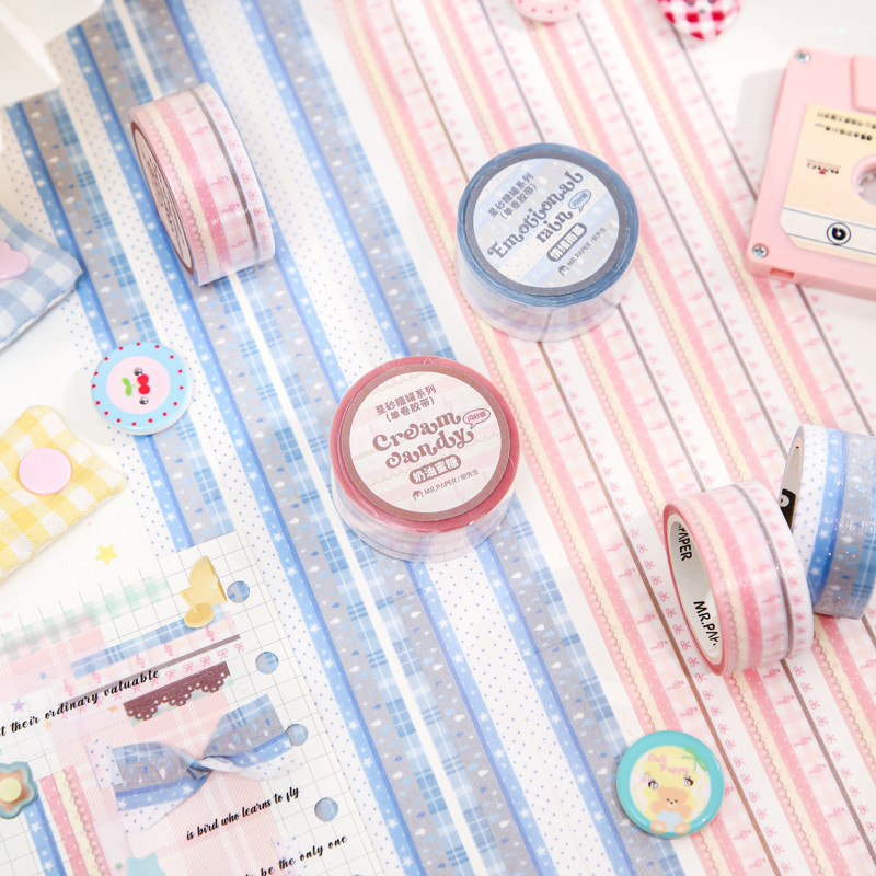 นาย กระดาษ 300 ซม./ม้วนแปรงฟิล์มแฟลชเทป PET เกาหลีน่ารัก star polka dot รูปแบบตรวจสอบขั้นพื้นฐานหนังสือมือเทปฉาก DIY การ์ดอวยพรถ้วยกรอบรูปไดอารี่ notepad ตกแต่ง