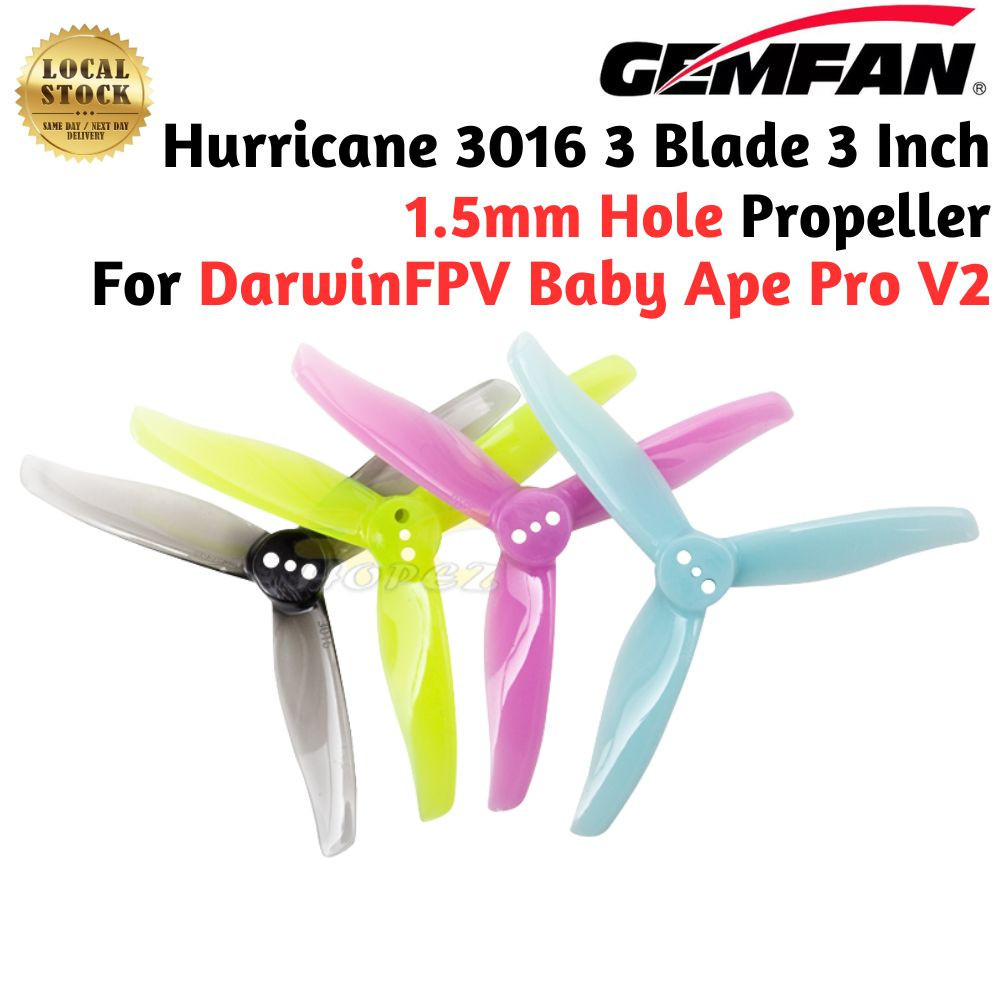 Gemfan Hurricane 3016 3 นิ้ว 3 ใบพัดใบพัด 1.5 มม. สําหรับ Baby Ape Pro V2 (2 คู่/4 ชิ้น) Gem3016-1.5