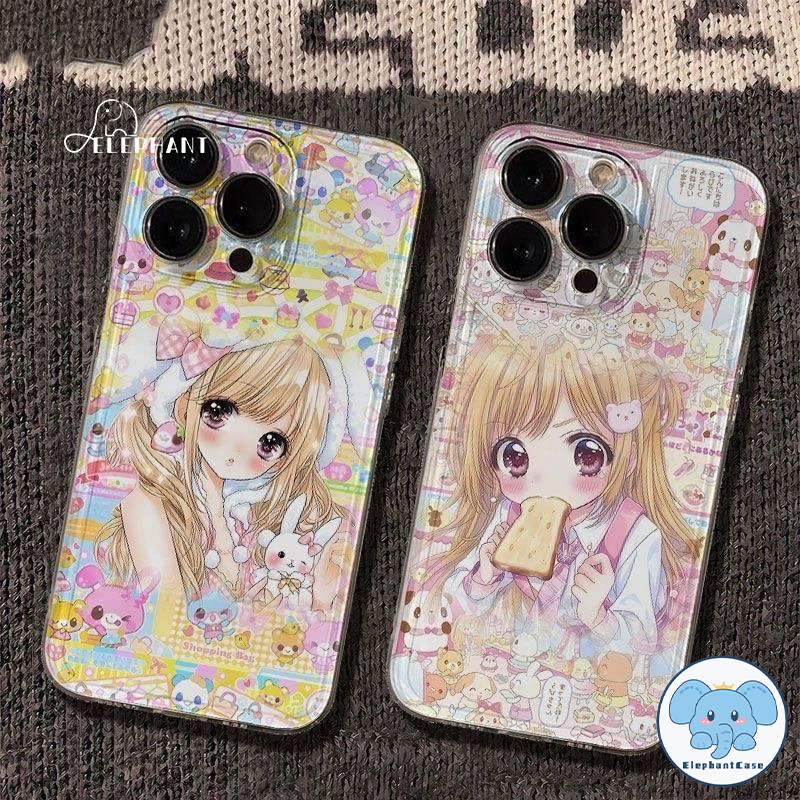 สำหรับIPhone 17 15 16 13 11 air 12 14 Pro Max X XR XS Max 7 16 15 8 Plus SE แฟชั่นน่ารัก ขนมปัง กระต่ายสาว ปกใส