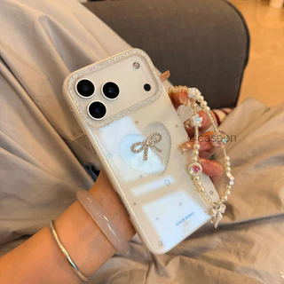 Hollow Heart Glitter ins เหมาะสําหรับ 17promax 16iPhone15pro สร้อยข้อมือผีเสื้อเชลล์ 13promax