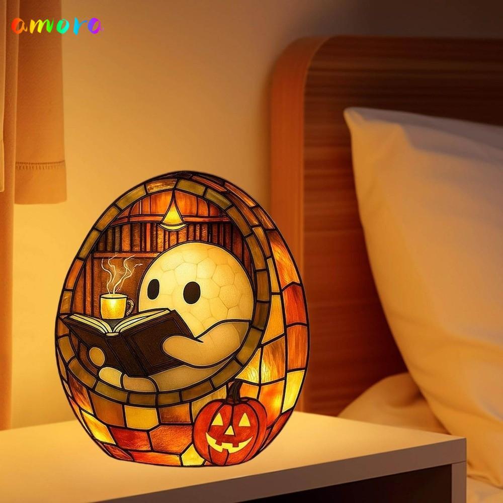 AMORA ฮาโลวีน Ghosts Night Light, Handmade Flicking Light Ghost อ่านหนังสือโคมไฟ, Ghost Decor น่ารัก