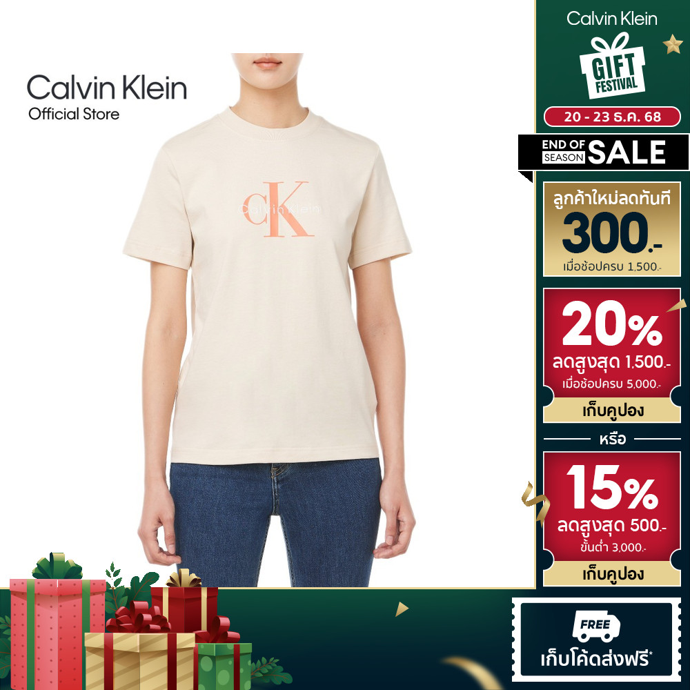 CALVIN KLEIN เสื้อยืดคอกลมแขนสั้นผู้หญิง รุ่น 47B865G C7P-สี Blush Pink