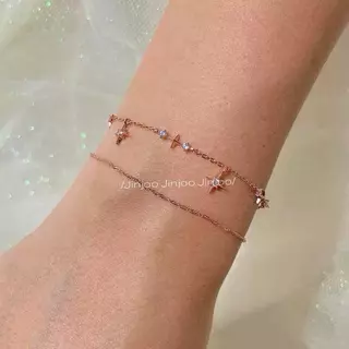 Jinjoo สร้อยคอ+สร้อยข้อมือ รุ่น Starfall Layer สแตนเลส ไม่ลอกไม่ดำ ใส่อาบน้ำได้ หลากหลายสี Rose gold Silver Gold